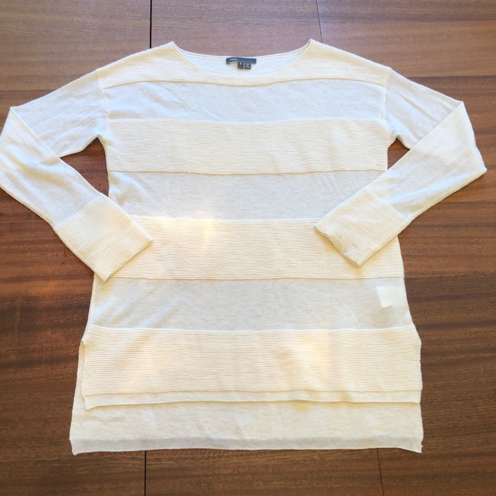 Vince White Striped Wool Sweater